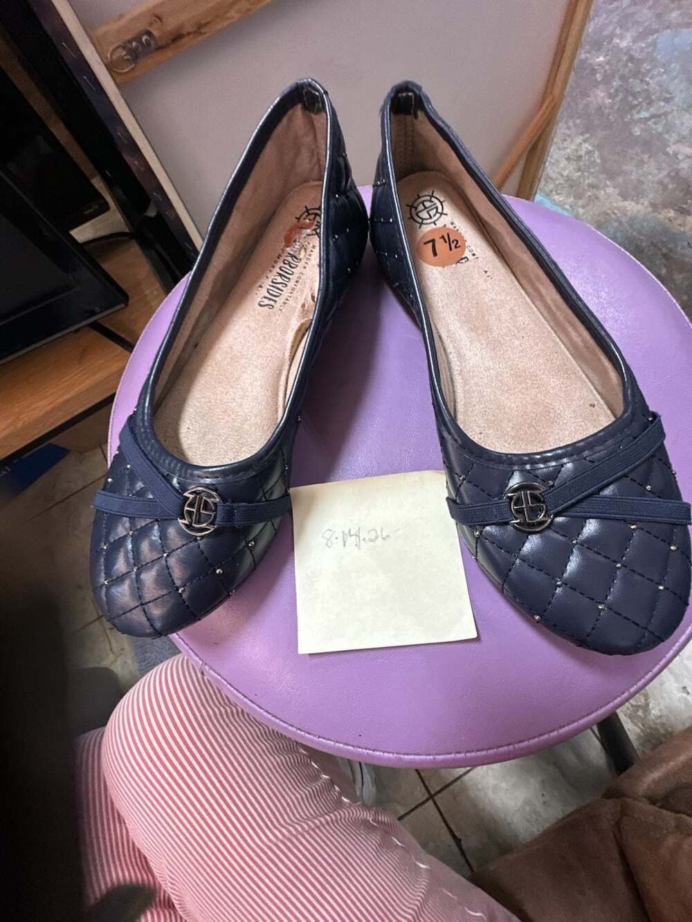 Harborsides Ballet Flats Size 7 1/2 Navy Blue Quilted Bow